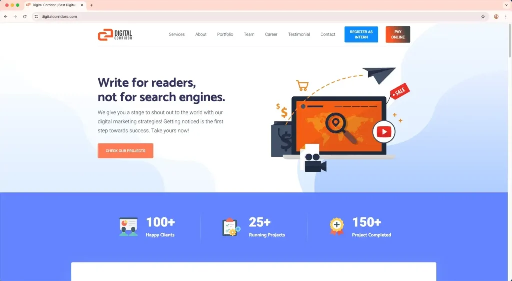Digital Corridor homepage – one of the top digital marketing agencies in Varanasi.
