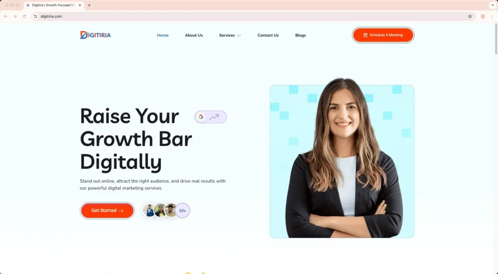 Digitiria homepage, a digital marketing agency based in Varanasi.