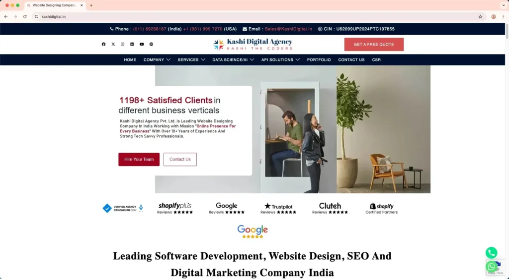 Kashi Digital Agency homepage – a digital marketing agency based in Varanasi.