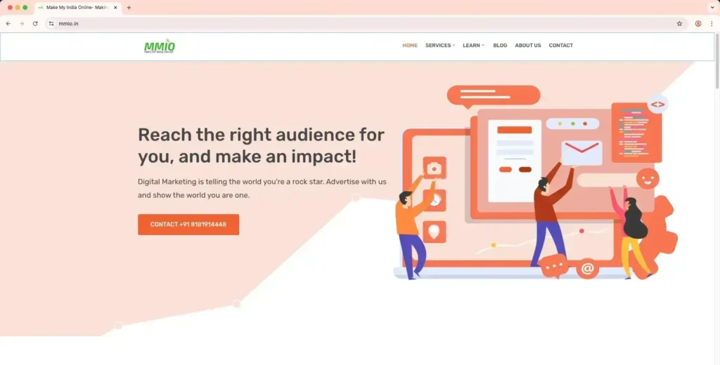 MMIO homepage – a digital marketing agency based in Varanasi.