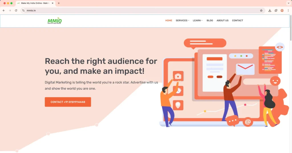 MMIO homepage – a digital marketing agency based in Varanasi.